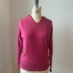 Raspberry Wool-Feel Knit Hoodie Sweater | V-Neck | Cozy Warm